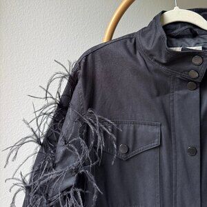 Michael Kors Black Utility Jacket with Feathered Sleeves, Size M